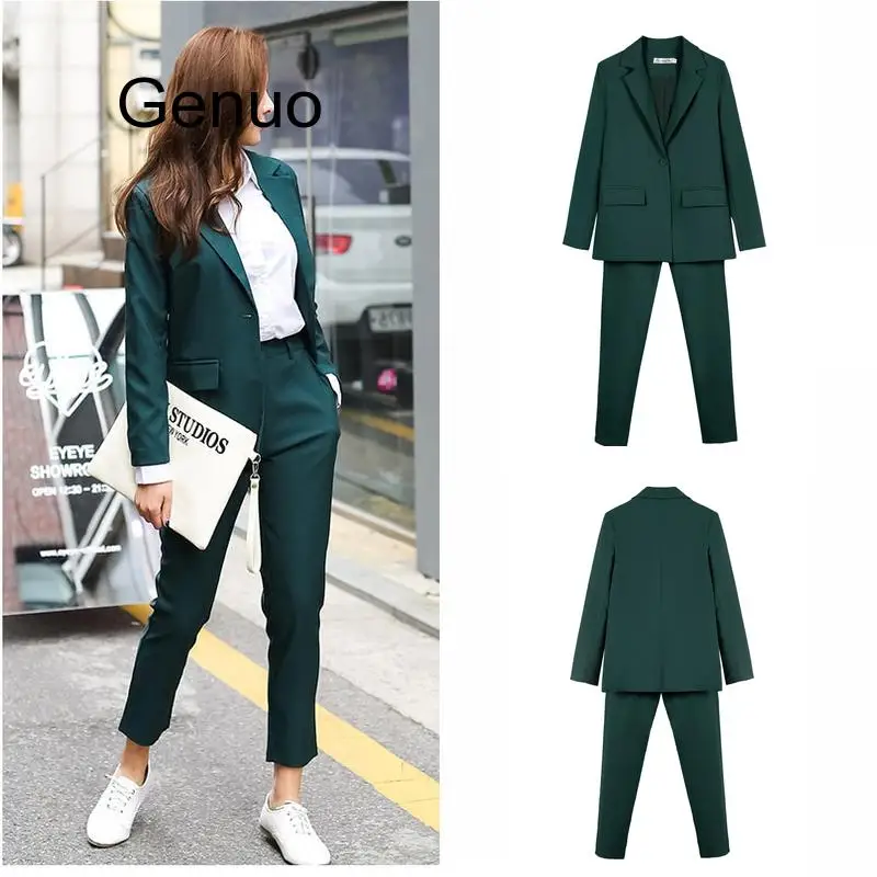 

Work Pant Suits OL 2 Piece Set For Women Business Interview Suit Set Uniform Smil Blazer And Pencil Pant Office Lady Suit