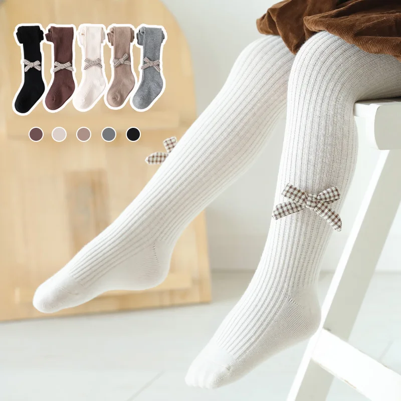 

Cotton Girls Tights Princess Bowknet Baby Girl's One-Piece Pantyhose Baby Spring and Autumn New Style Trousers Cotton Stocking