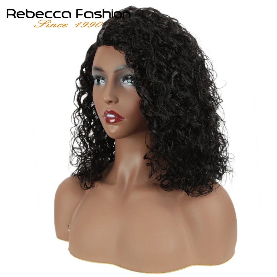 Rebecca-Peluca de cabello humano rizado para mujeres negras, postizo de encaje de onda Natural, pelo Remy peruano, parte L, 2019 de otoño, nuevo