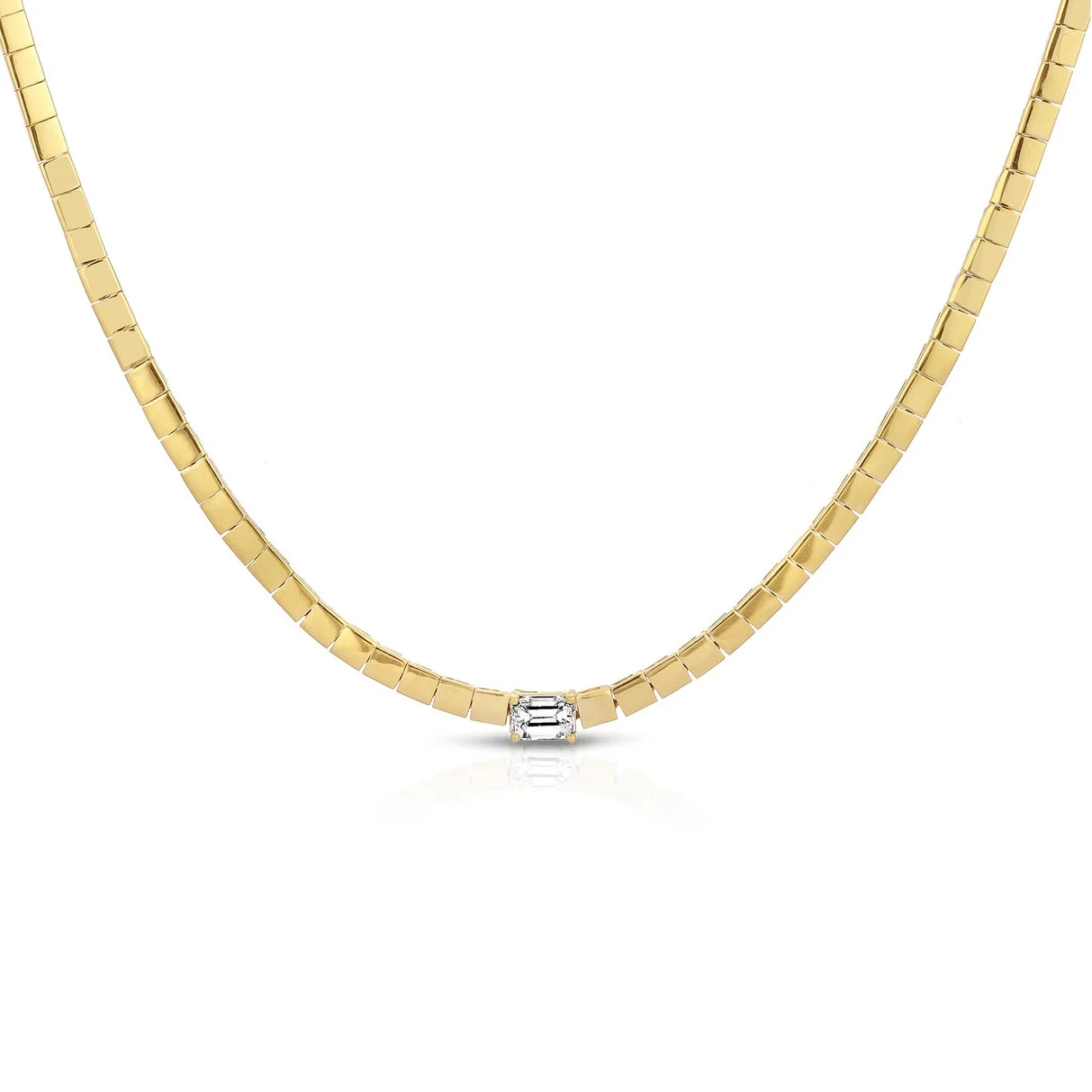 Gold Color Single 5A Bling Rectangle Cubic Zirconia Metal Beaded Tennis Chain 16\