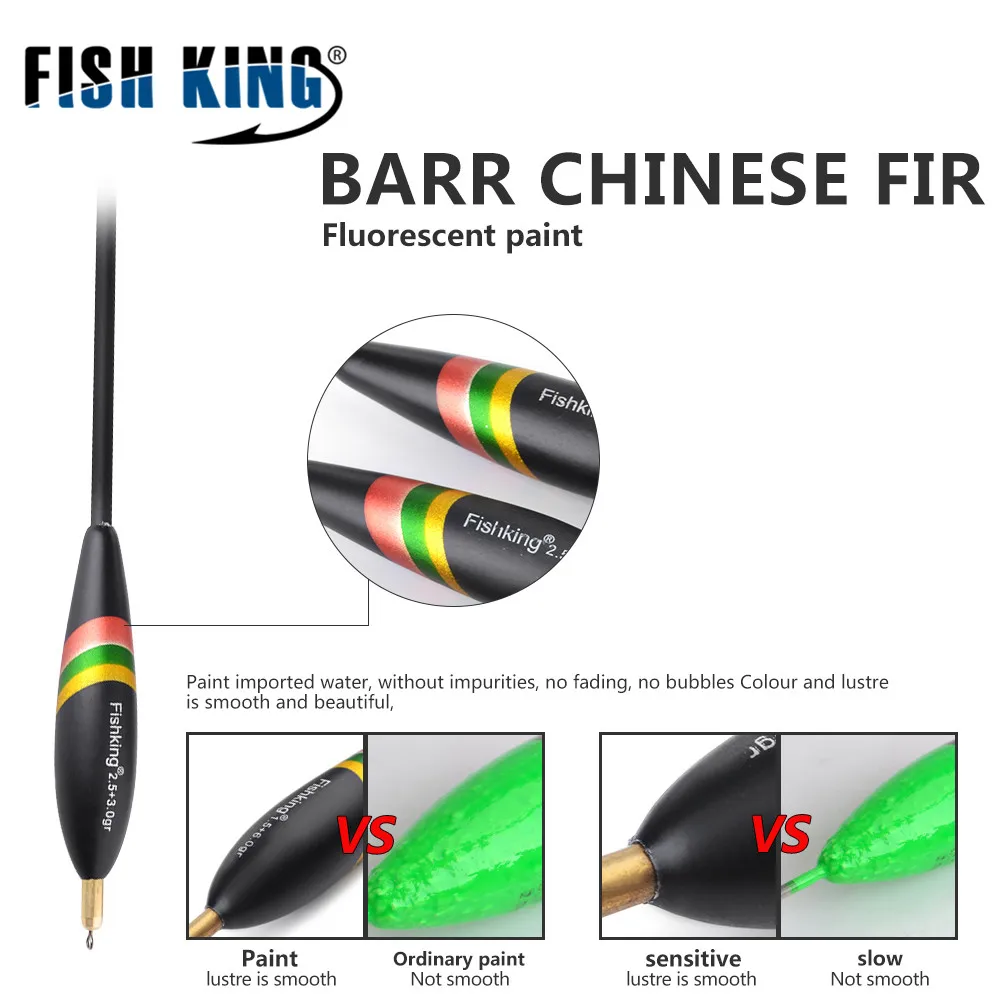 FISH KING 5 styles Barguzinsky Fir Bobber Fishing Float Mixed Size 20cm-26.5cm Copper Ocean Rock Buoy Carp Fishing Tackle