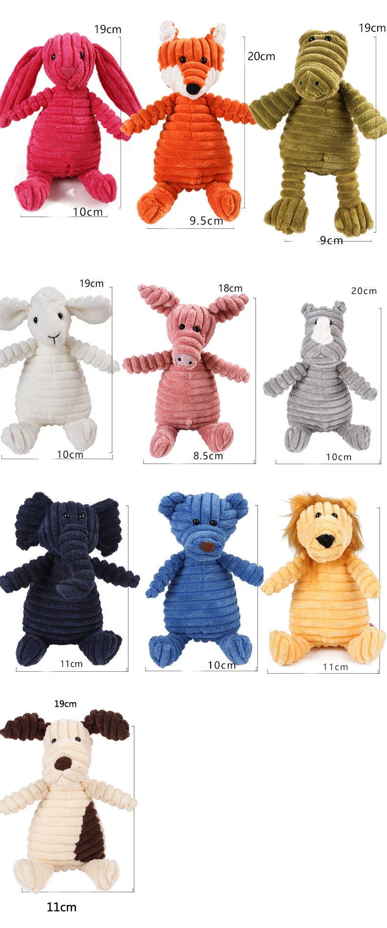 Cord-Hundespielzeug für kleine und große Hunde, Tier-Plüsch-Hund, quietschendes Spielzeug, Welpen-Kauspielzeug, bissfestes Haustierspielzeug für Hunde, Quietscher – Detail 2