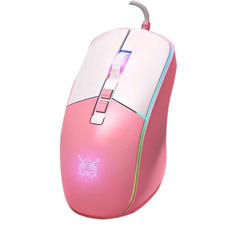 Mouse da gioco DPI 7200, luce LED RGB, Mouse cablati USB, per Computer portatile Gamer rosa bianco