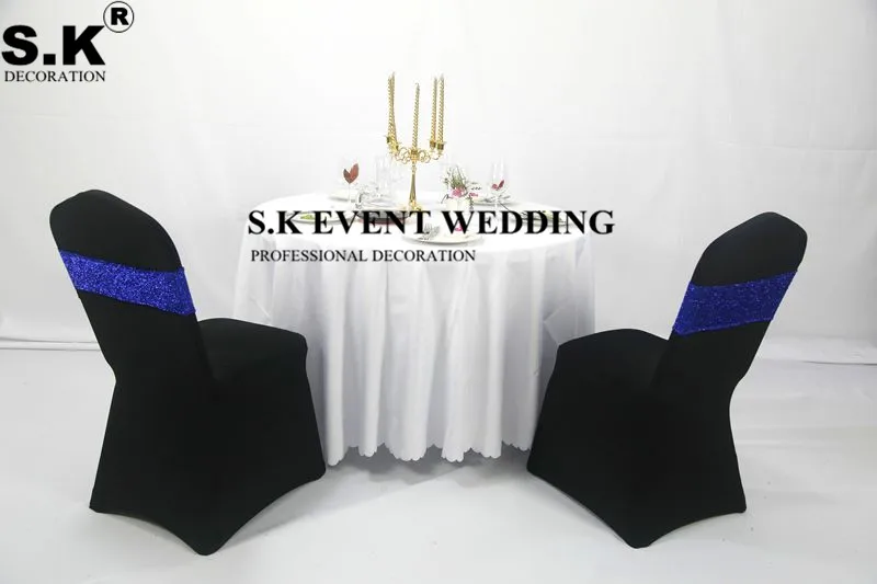 

Two Side Sequin Chair Band Sash Glitter Tie Bow On Spandex Chair Cover Wedding Event Party Decoration