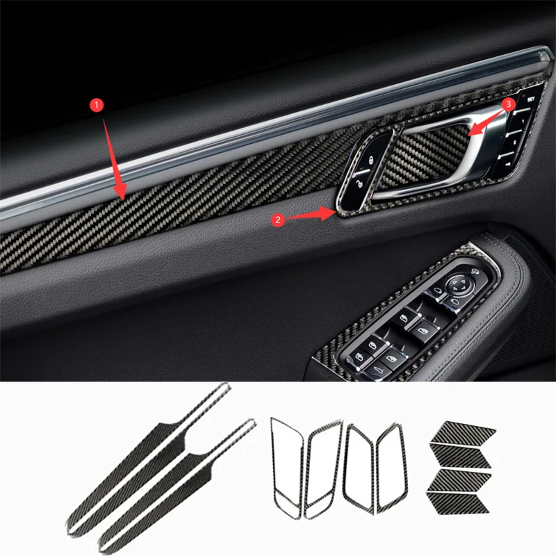 

For Porsche Macan 2014-2020 Real Carbon fiber inner Car door&handle strip Moulding Cover Trim Car Accessories