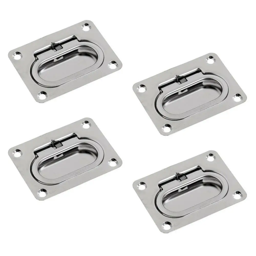 4pcs Stainless Steel Square Hatch Locker Cabinet Lifting/ Pull Ring Handle Easy Installation Boat Marine Hardware