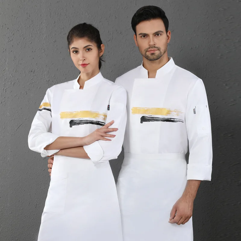 โรงแรมร้านอาหารห้องครัวเบเก้เค้ก Overalls Unisex Chef Uniform บริการอาหารชุดทําอาหาร Catering เสื้อผ้าเสื้อแขนยาว