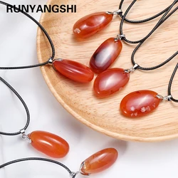 1pc Beautiful Natural Crystal Carnelian Pendant Reiki Red Agate Leather Rope Necklace DIY Jewelry Amulet Gift For Women