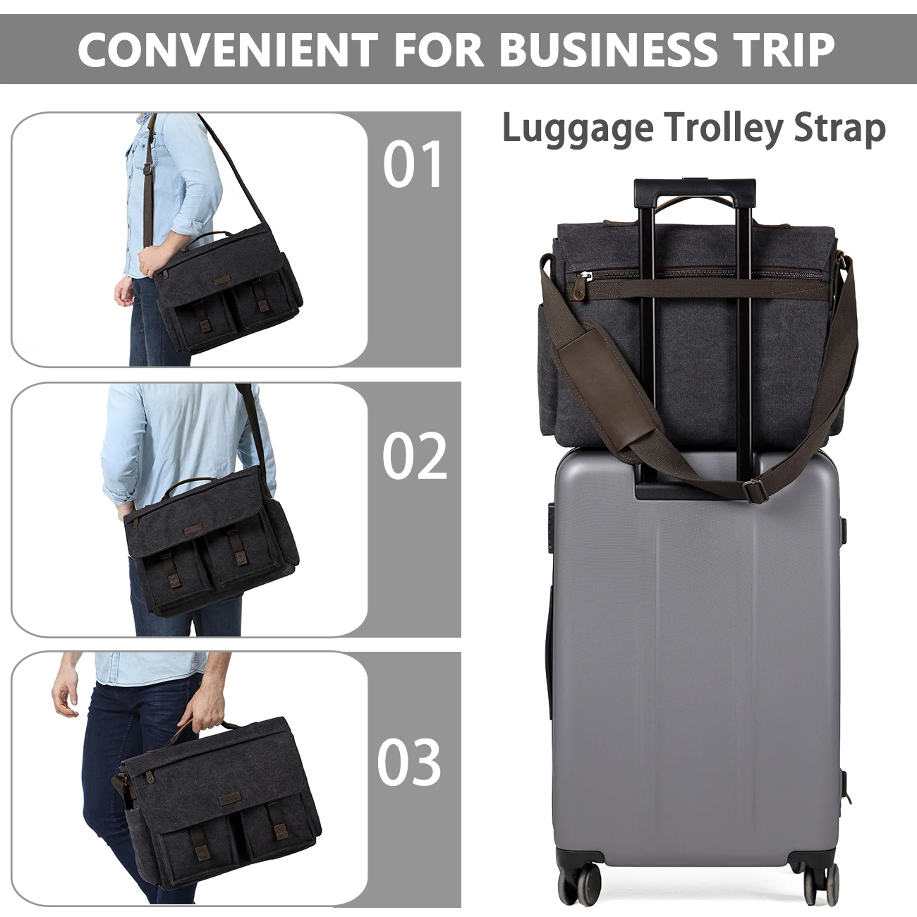 VASCHY حقيبة ساعي للرجال خمر مقاومة للماء مشمع قماش 17 بوصة محمول حقيبة مبطن حقيبة كتف للرجال والنساء #3