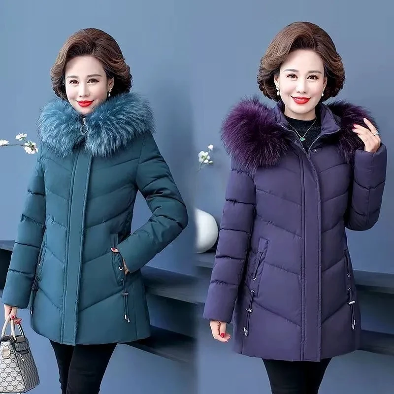 

Mother Clothing Down Cotton Coats 2023 New Winter Hooded Cotton-padded Parka Jacket Middle-aged Womens Large Size Cotton Outwear