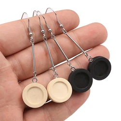 10pcs/lot Wood 12mm Cabochon Earring Base Settings Blank Long Earrings Bezel Trays Diy Stainless Steel Earring Hooks Findings