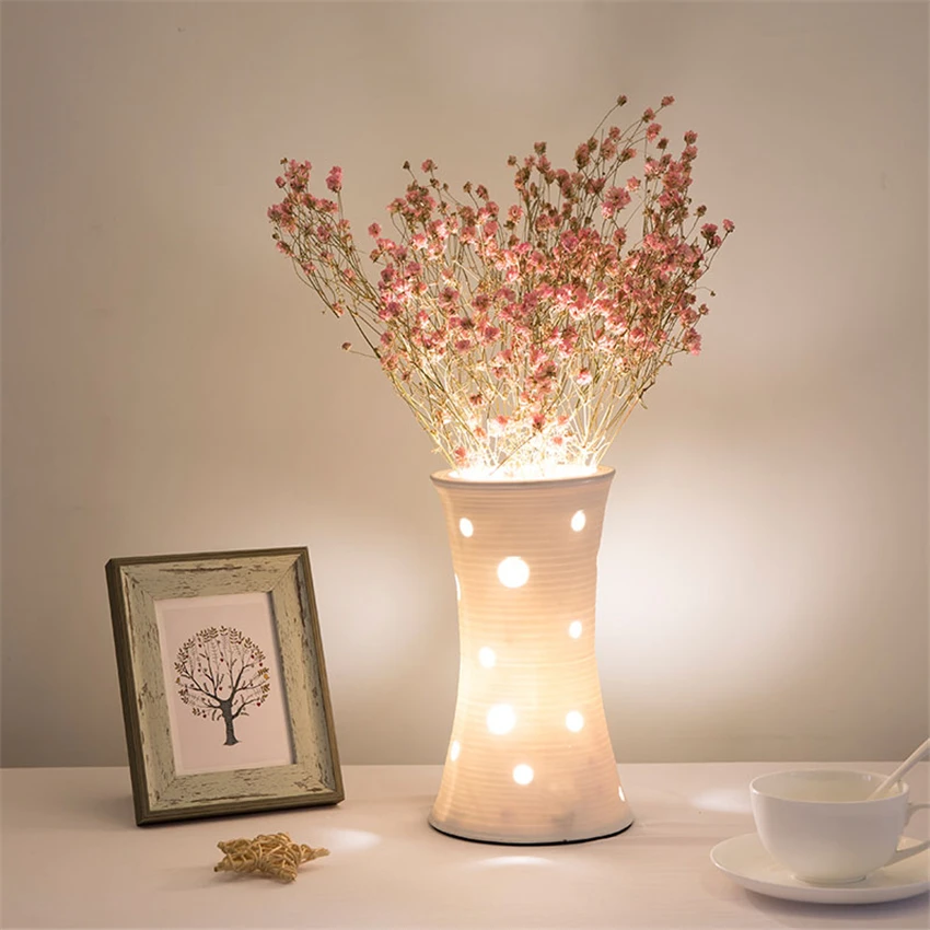 Creative Nordic ceramic small table lamps bedroom bedside room vase flowers wedding birthday gift table lights deco lighting