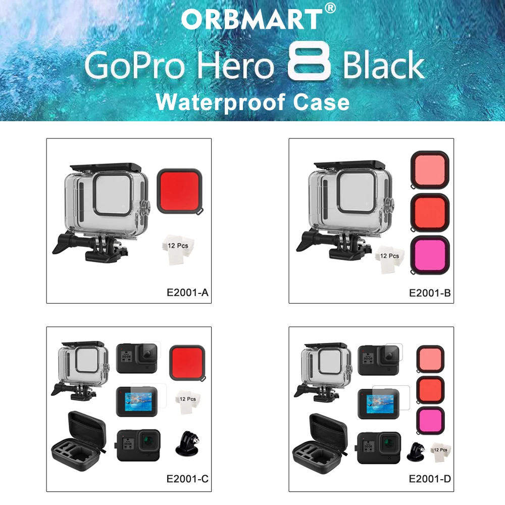 Custodia impermeabile da 60m per GoPro Hero 8 custodia subacquea nera custodia protettiva per immersione per accessori per fotocamere Go Pro 8