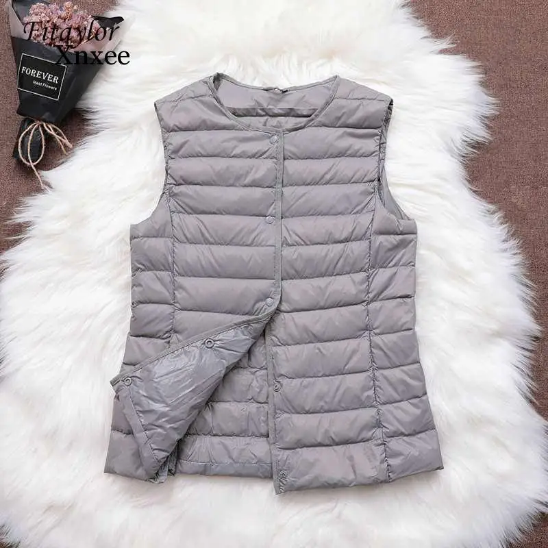 

Ultra Light White Duck Down Women Vest Thin Coat Women Duck Down Sleeveless Jacket V Collar or o Collar Coat