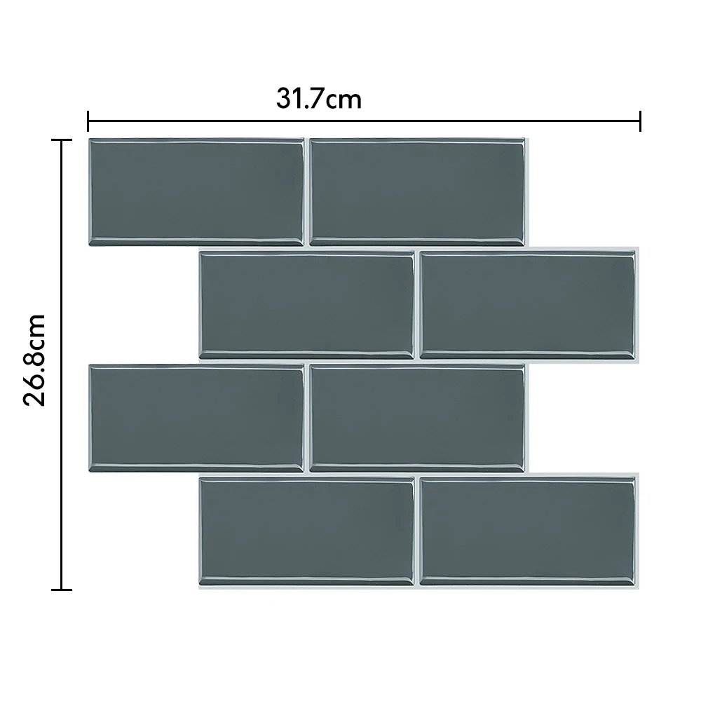 بلاط سميك مقاوم للماء باللون الرمادي والأزرق قابل للتقشير واللصق، بلاط مترو الانفاق ذاتي اللصق للمطبخ باكسبلاش #2