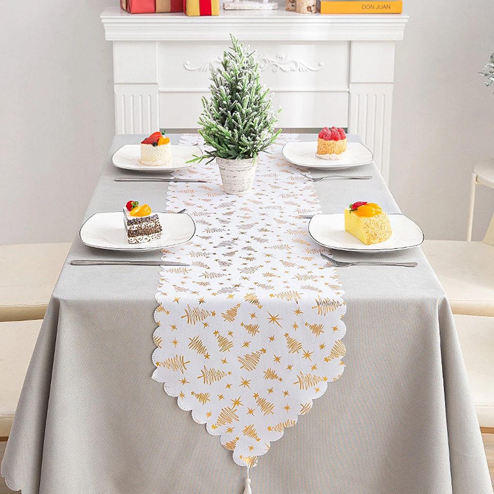 Bronzing Table Runner Christmas Table Runners Xmas Decoration White Tablecloth New Year Decor 33x180cm Modern Camino De Mesa