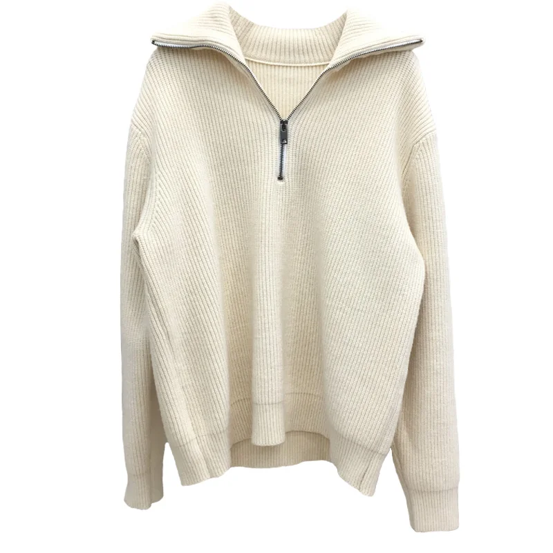 2024 Fall/Winter New Cashmere Sweater Woman 100% Merino Wool POLO Neck Pullover Loose Warm Knitwear Bottoming Clothing Tops