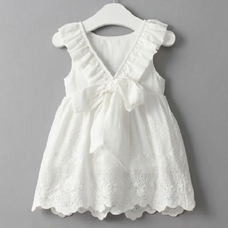 Summer Girls' Dress Pure White Temperament Embroidery Casual Sleeveless Party Princess Dress Children'S Baby Kids Girls Clothing