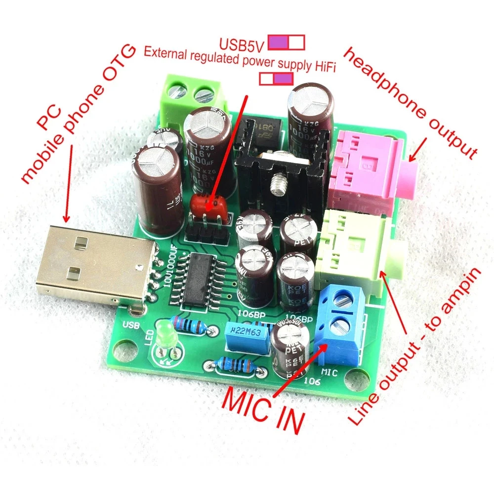 MINI-USB Sound Card DAC AC 7-15V Can be Connected to Ordinary Microphones