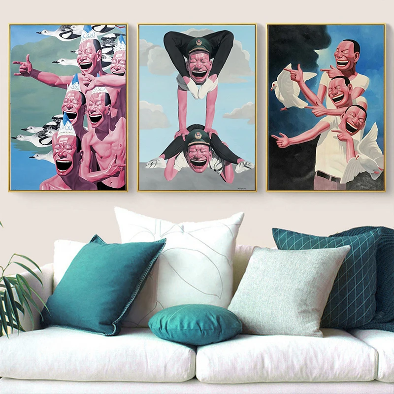 

Canvas Painting Figure Paintings Picture yue minjun Laughing Man Art Posters And Prints Wall Pictures For Living Room