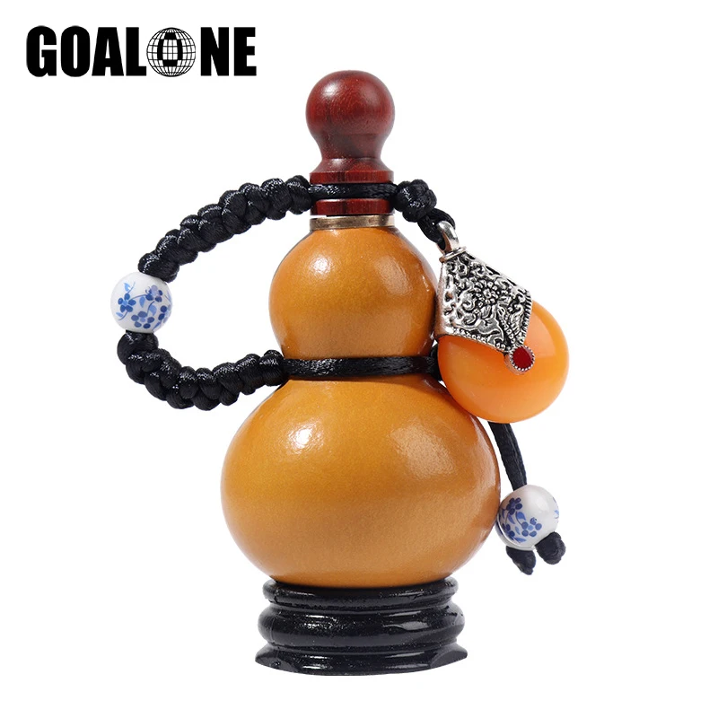 GOALONE Portable 1.7OZ Natrual Gourd Mini Hip Flask for Alcohol Pocket Bottle Traditional Chinese Dried Gourd Bottle with Funnel