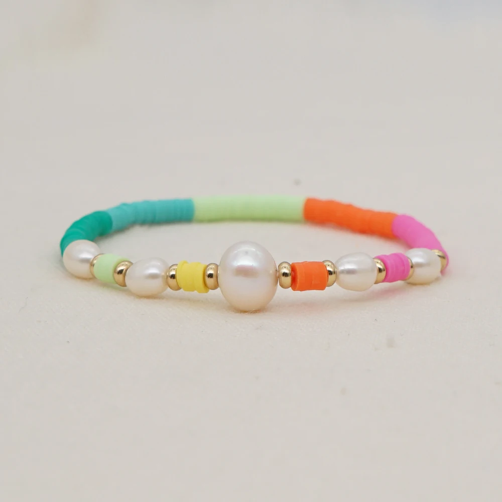 Go2Boho Freshwater Pearl Bracelets Heishi Disc Beaded Clay Bracelet Women 2023 Boho Jewelry Summer Colorful Pulseras Mujer