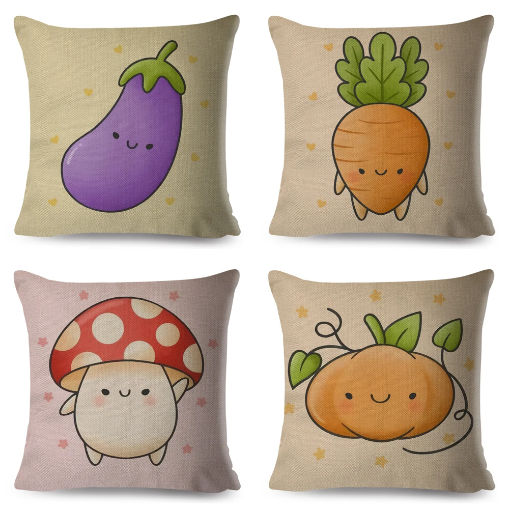 Cartoon Fruit Vegetable Cushion Cover  Decor Apple Lemon Banana  Pillow Case Polyester Pillowcase for Children Room Sofa Home