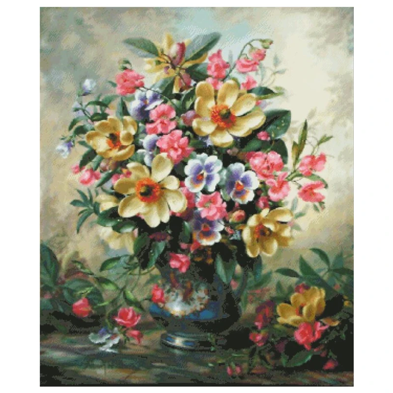 

Yellow flower vase cross stitch package big bloom 18ct 14ct 11ct cloth cotton thread embroidery DIY handmade needlework