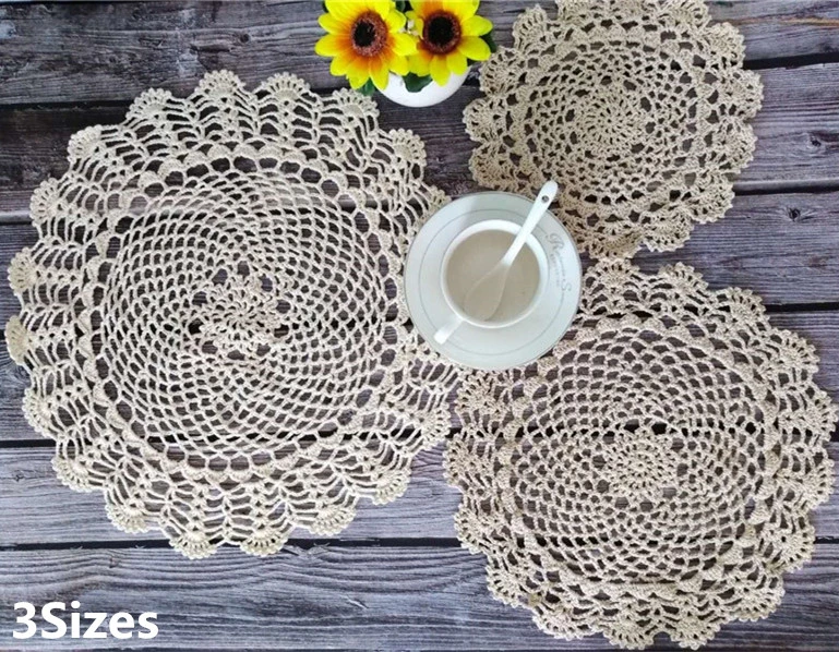 3Sizes Vintage Crochet Lace Flowers Coaster Cup Mat Dining Coffee Table Placemat Christmas Wedding Napkins Cloth Doilies Kitchen