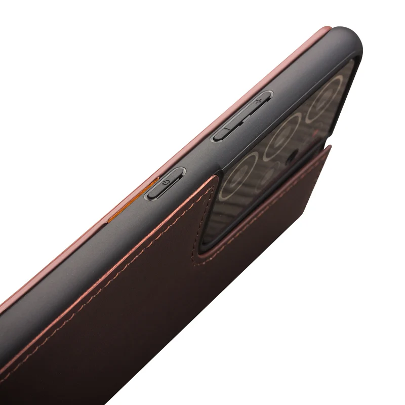 QIALINO Genuine Leather Bag Phone Case for Samsung S21+ Plus 5G Business Style Fashion Luxury Card Slots Flip Cover for S21Ultra