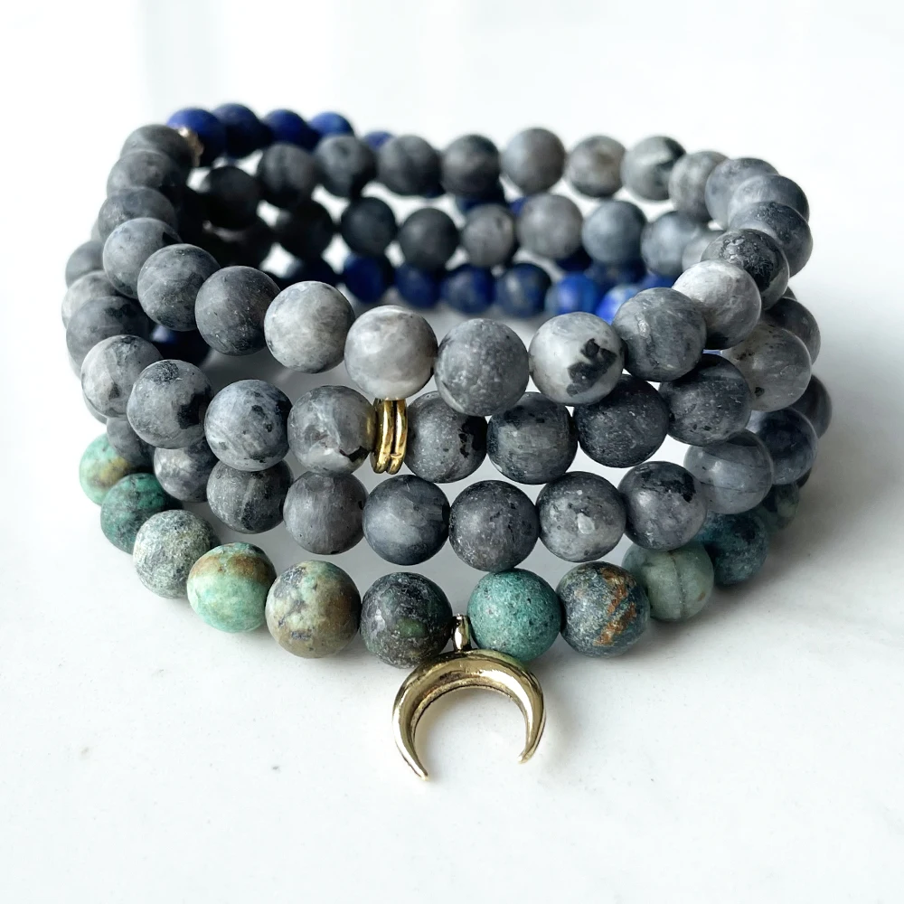 MG1398 6 mm Matte African Turquoise 108 Mala Bracelet Matte Gray Larvikite Energy Bracelet Natural Matte Lapis Lazuli Jewelry