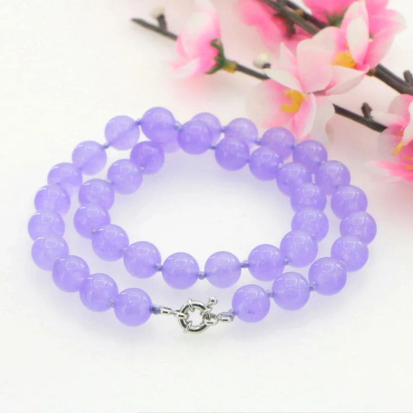 Hot New Fashion 10mm Natural Lavender Jades Chalcedony Round Beads Necklace Bracelet Earrings Hand Made Jewelry Sets AAA Grade