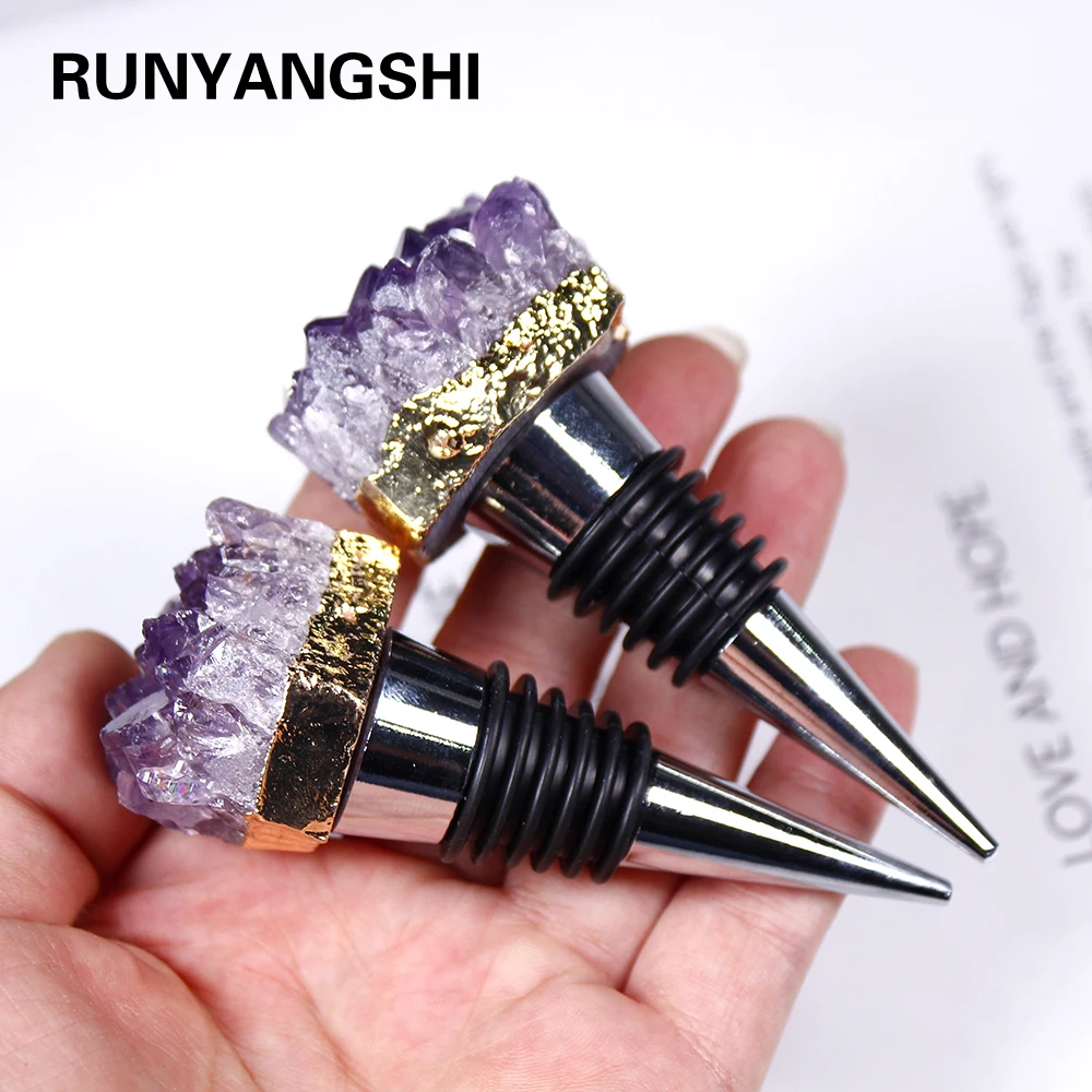 1pcs Natural amethyst cluster Shaped Red Wine Champagne Wine Bottle Stopper Valentines Wedding Gifts Reusable Stopper