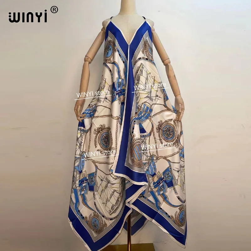 Bohemian Dresses Woman Sling Ankle Length High Waist Multicolor Print Elegant Classic 2021 New Spring Summer Fashion WINYI