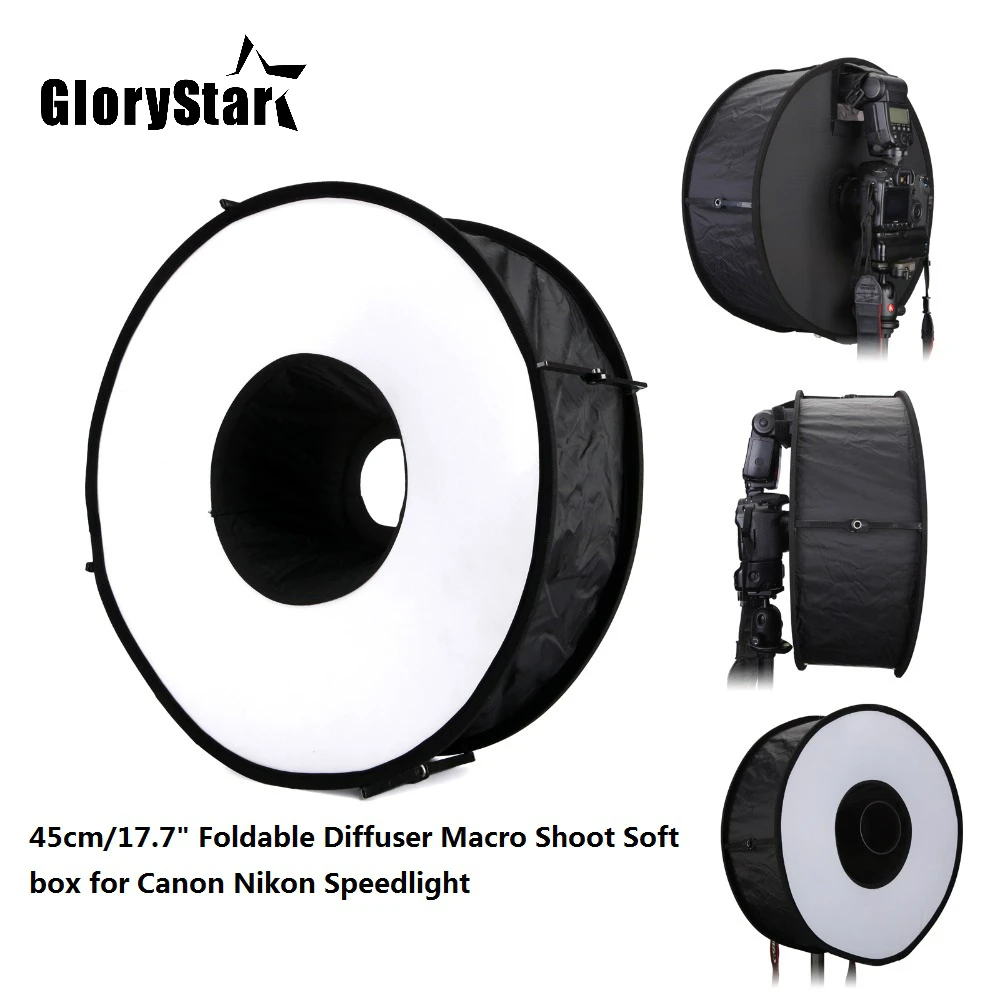 

Glory Star 45cm Foldable Ring Speedlite Flash Diffuser Macro Shoot Round Softbox for Canon Nikon Sony Pentax Godox Speedlight