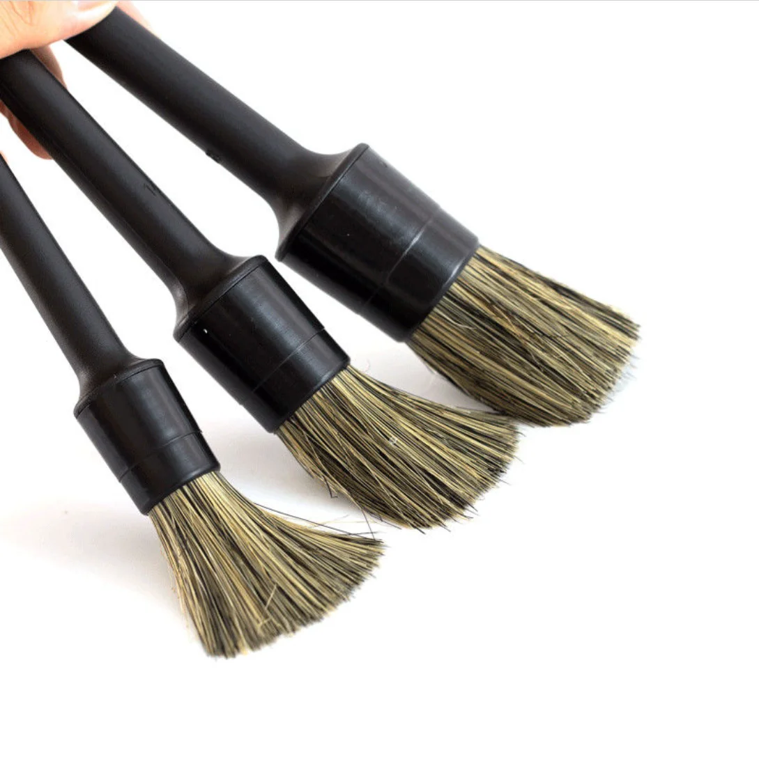 Auto Detailing Brushes Kit 3PCS Natural Boar Hair Mixed With Fibre Car Cleaning  Brushes for Interior Dashboard Wheel Rims