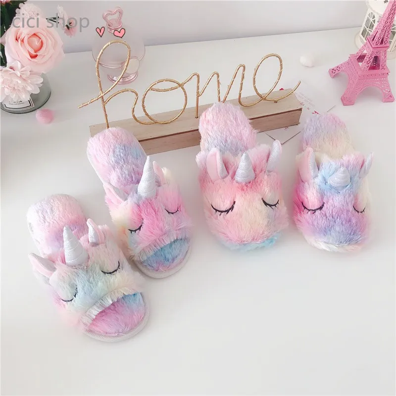 Girl Indoor Cute Slippers Color Unicorn Series Home Indoor Non-slip Floor Cotton Slippers Eye Mask Face Washing Sleep Mask