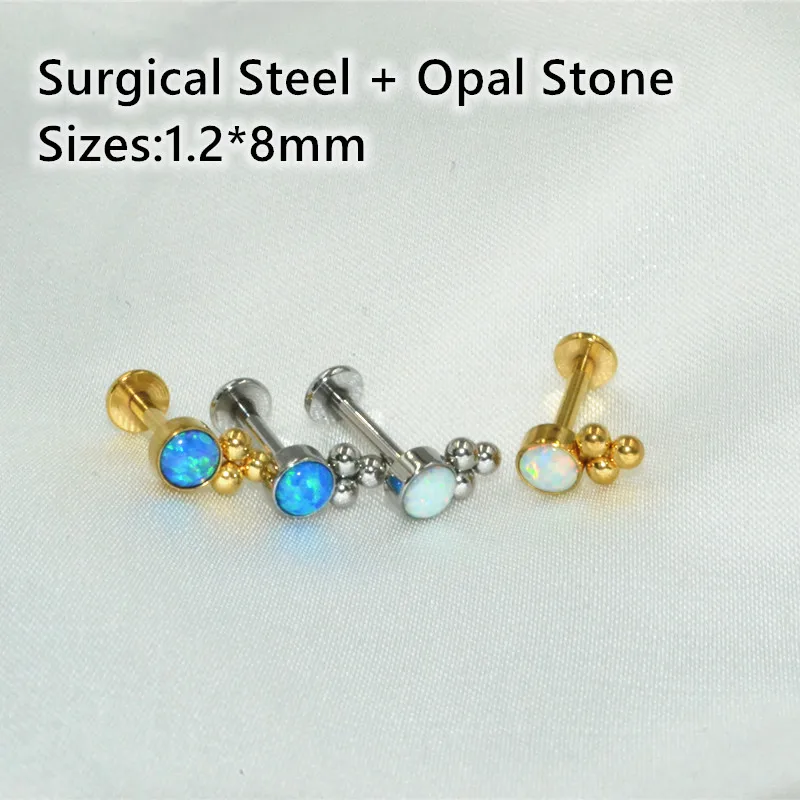 

LOT50pcs Body Jewelry -True Opal Sliver/Gold 16G Lip Labret Ring Bar Monore Studs Piercing Ear Helix Rook Diath Cartilage Bar