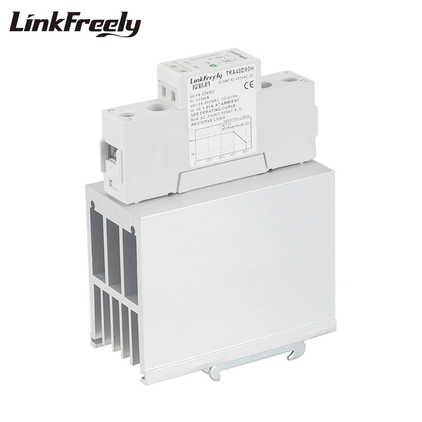 TRA48D80H Heat Sink SSR Solid State Relay Din Rail 80A DC AC 5V 12V 24V 32VDC Input 42-480VAC Output Automation Relay Switch