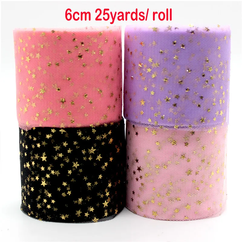 25Yards 6cm Width Stars Tulle Confetti Glitter Tulle Bady Shower Tutu Pom Bow Soft Squine Tulle DIY Wedding Birthday Decor