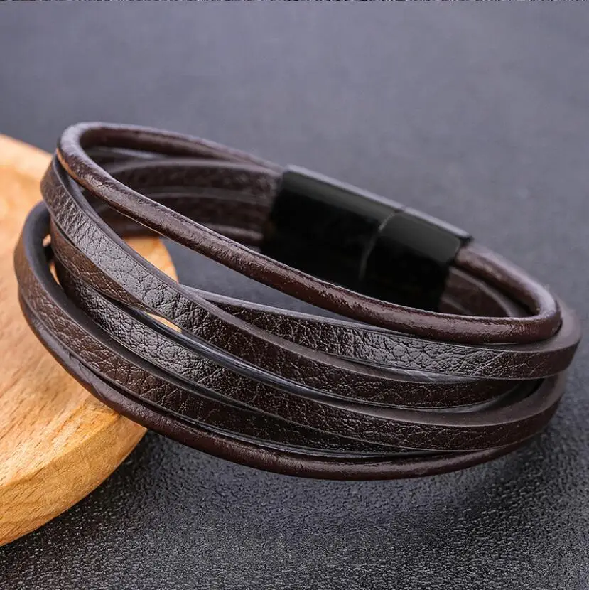 1PCS Knit Men PU Wedding Exquisite Leather Boys Beautiful 2019 New Arrival Zinc Alloy Hot Sale Bracelet Brown Weave Black Punk