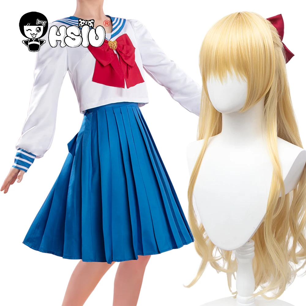 Odzież peruka do cosplay Sailor Venus 「 HSIU 」 peruka złote długie peruka z włókna syntetycznego + akcesoria darmowa peruka + czapka z peruką