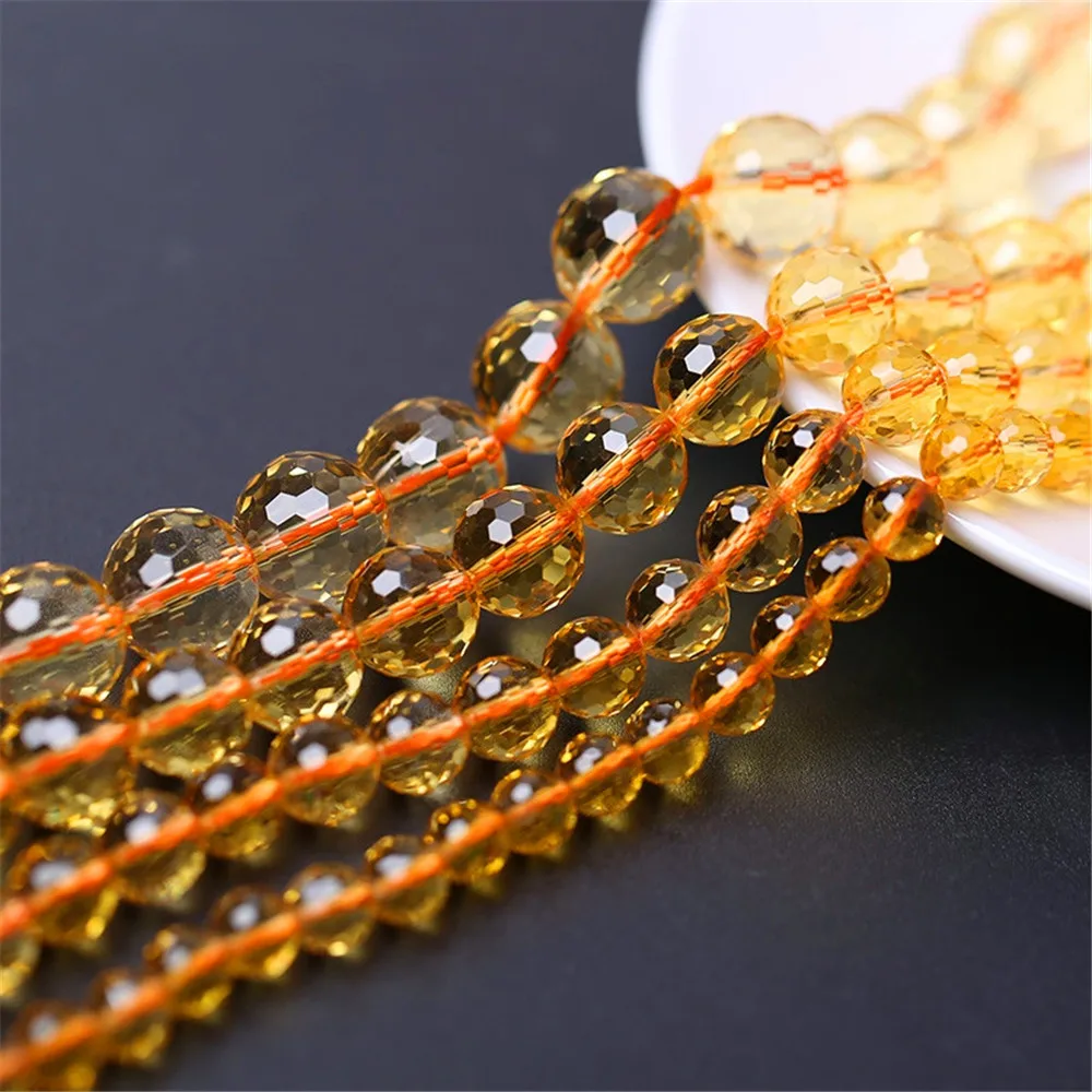 Faceted High Quality Cultured Citrine Beads with 128 Facets 6mm-12mm NOT Dyed Smooth Polished Round 13.5 Inch Strand HJ38