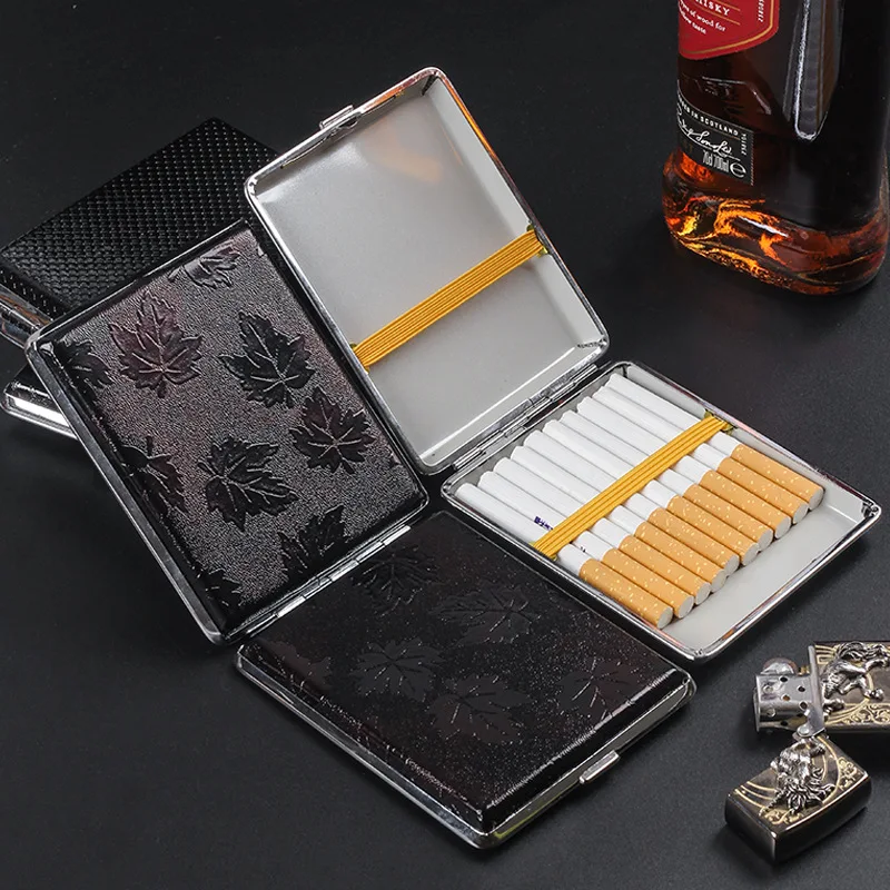 20pcs Leather Cigarette Box Cigar Case Men 100mm Hand Cigarette Small Cigar Smoking Case Portable Metal Case Smoking Accessories