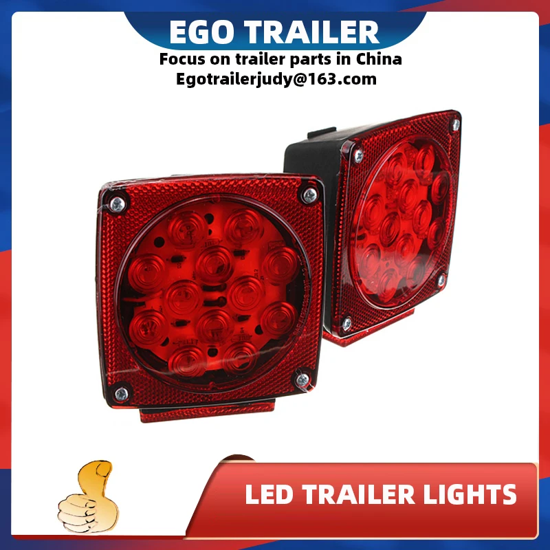 2PCS LED Submersible Square Trailer Truck Tail Light Lamp