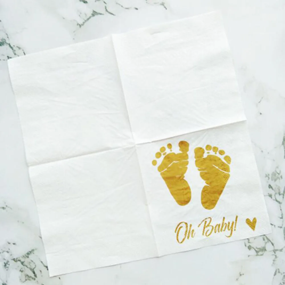 Oh Baby Gold Printing Feet Napkins Paper Napkins Decorations For Kids Gender Reveal Disposable Tableware Party Decoration