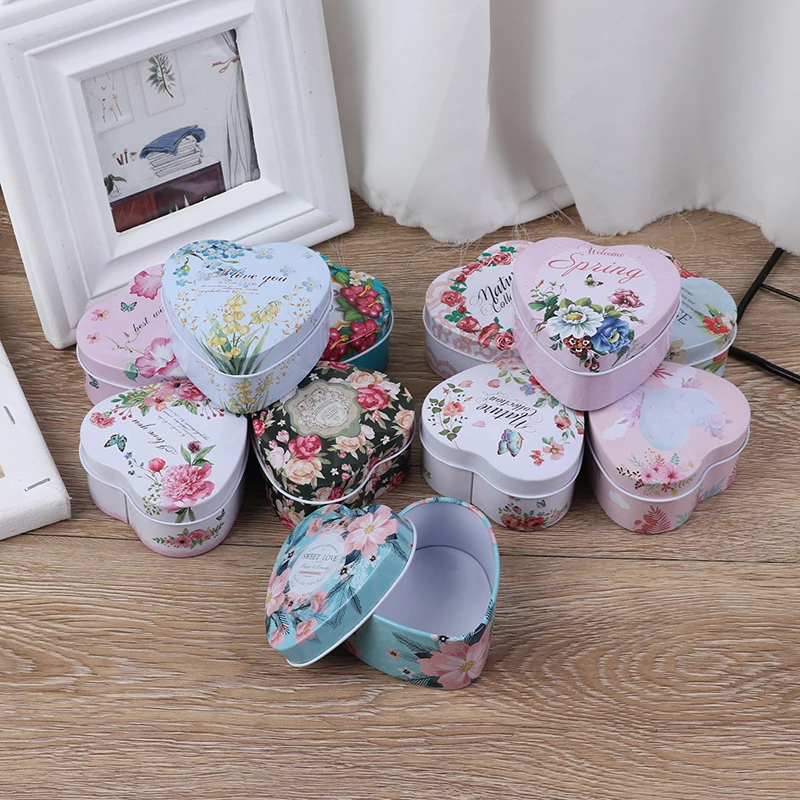 1Pcs Mini Vintage Flowers Tin Wedding Candy Tea Storage Boxes Metal Box Gift Coin Earrings Box Party Favor Case Random