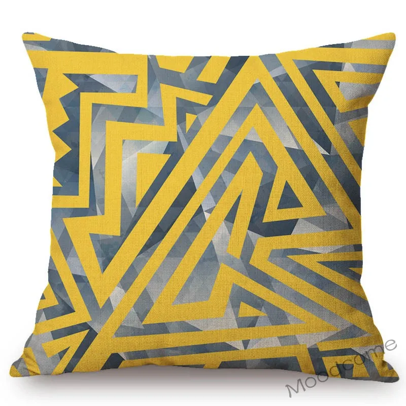 Nordic European Home Decoration Yellow Geometrics design Sofa Throw Pillow Case Triangle Geometry Art Cotton Linen Cushion Cover