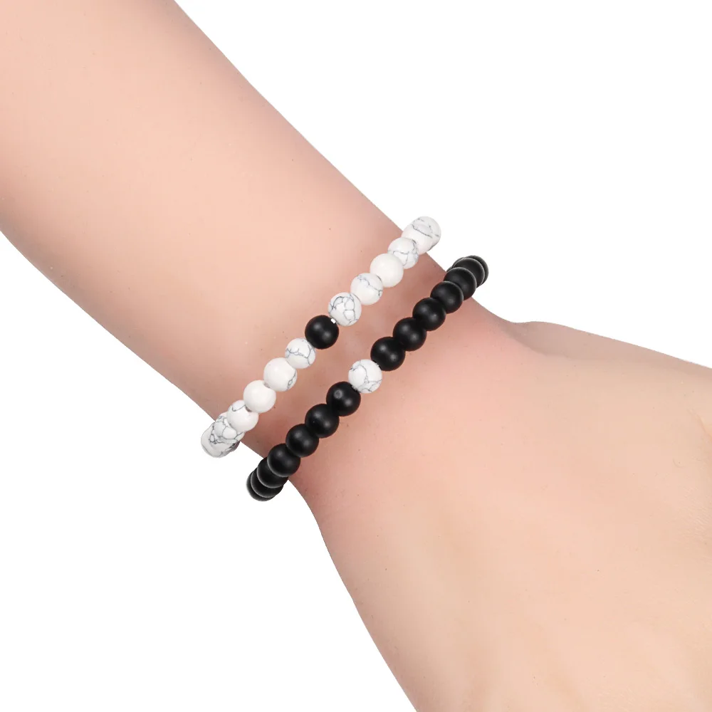 Hot Trendy Men Lava Stone Couples Distance Bracelets Natural Stone White Black Yin Yang Beaded Bangles For Women Friend Pulseira