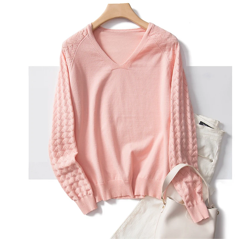 

Spring Autumn New Knitting Sweater Women Keep Warm V-neck Pullovers Knitting Sweater Chic Long Sleeve Soft Touch Loose Tops